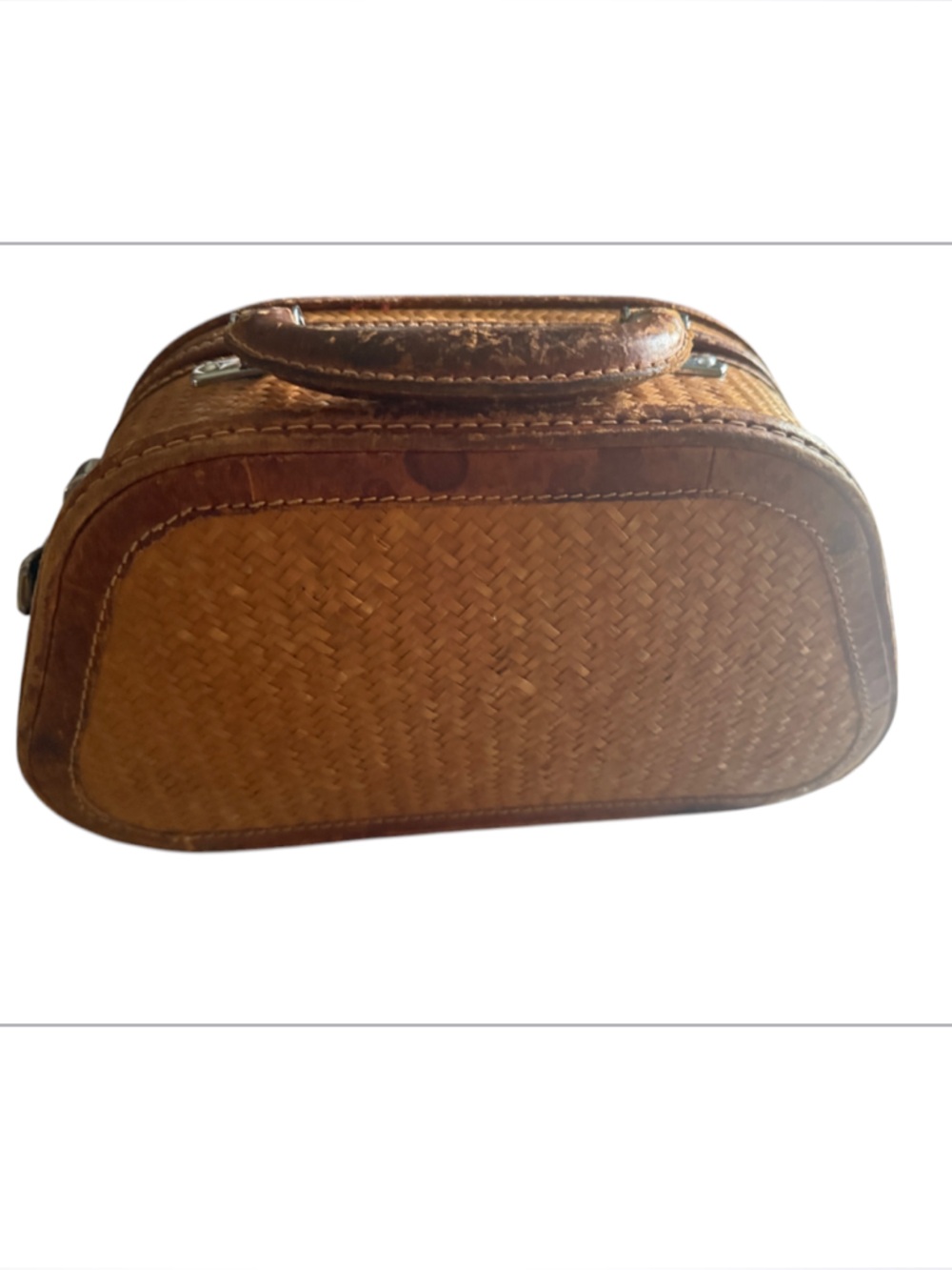 Vintage Bamboo matting Woven Leather Travel Case in Warm Brown